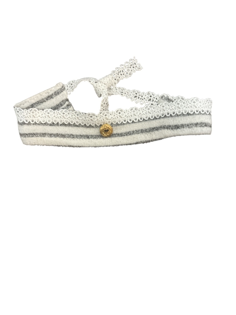 Delicate Lace-Trim Gray & White Striped Necklace with Gold Accent